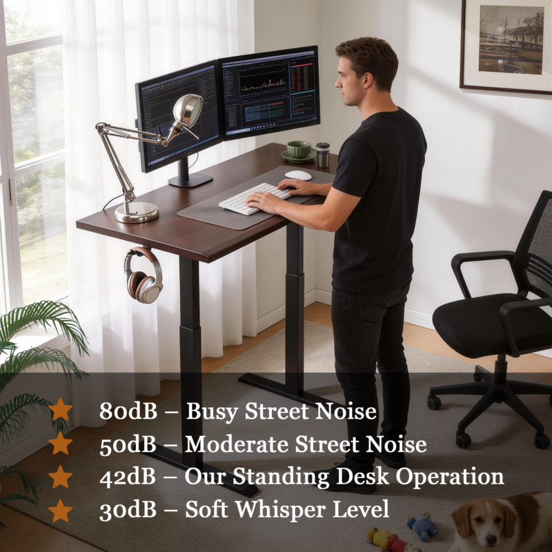 Solid Rubberwood Electric Standing Desk, Adjustable Height Sit Stand Desk with Single Motor, Ergonomic Home Office Desk with 2-Tier Legs - Image 6