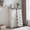 5 Drawers Dresser w/Sliding Barn Door, Farmhouse Modern Tall Dresser 5 Chest of Drawers, Storage Organizer Dresser for Bedroom, Hallway, Living Room, Kids Room WHITE - Image 3