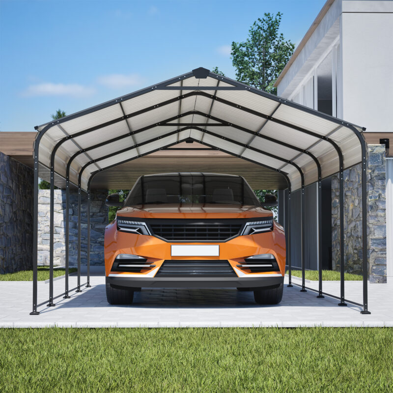 12X20 FT Metal Carport, Outdoor Car Shelter All Weather, Heavy Duty Outdoor Galvanized Car Shelter for Car Boat Truck and SUVs Black - Image 9