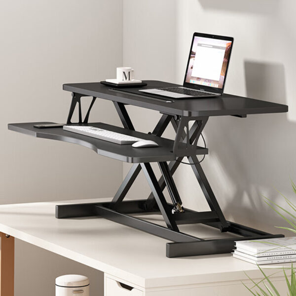 32 Inch Desk Converter, Height Adjustable Sit to Stand Riser, Dual Monitor and Laptop Workstation with Wide Keyboard Tray
