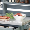 K&K 64.9"H Outdoor Potting Bench Table with Lockable Wheels, Solid Wood Outdoor Kitchen Island with Upper Hutch, Stainless Steel Top, Towel Rack ,Outdoor Storage for Grilling, Lawn Garden -Grey Blue - Image 14