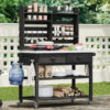 K&K 64.9"H Outdoor Potting Bench Table with Lockable Wheels, Solid Wood Outdoor Kitchen Island with Upper Hutch, Stainless Steel Top, Towel Rack ,Outdoor Storage for Grilling, Lawn Garden -Grey Blue - Image 28