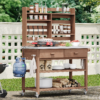 K&K 64.9"H Outdoor Potting Bench Table with Lockable Wheels, Solid Wood Outdoor Kitchen Island with Upper Hutch, Stainless Steel Top, Towel Rack ,Outdoor Storage for Grilling, Lawn Garden -Grey Blue - Image 36