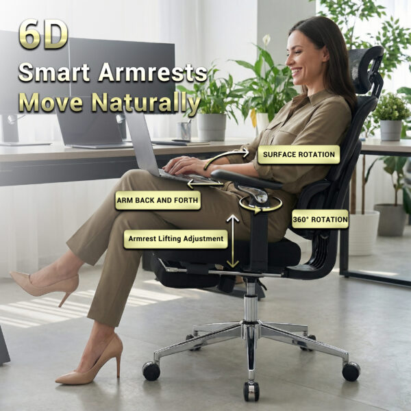 Ergonomic Home Office Desk Chair with Massage Lumbar Support,4D Headrest & 5D Armrests, Adjustable Back High and Seat Depth(Black)