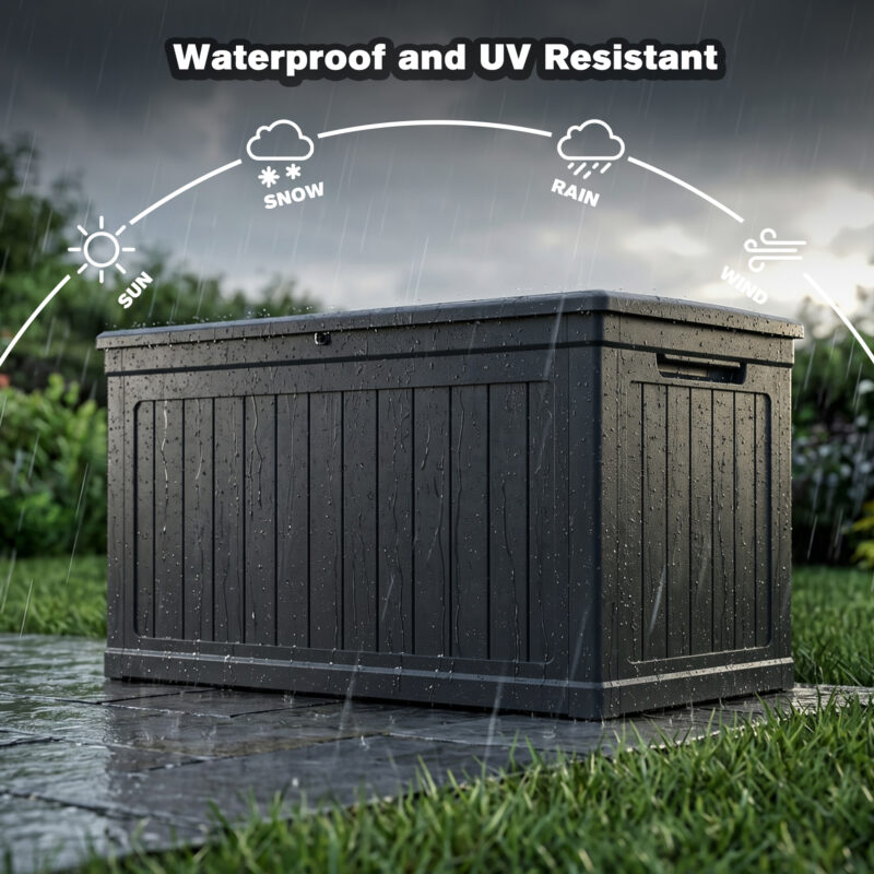 230 Gallon Large Outdoor Storage XXL Deck Box for Patio Furniture, Outdoor Cushions, Garden Tools and Sports/Pools Equipment, Waterproof Resin, Lockable, Black - Image 2