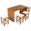 5 Piece Outdoor Bar Set, Patio Acacia Wood Bar Height Table & Four Stools with Cushions, Wood Dining Bar Set for Backyard, Poolside, Balcony, Beige Cushion and Natural Wood - Image 9