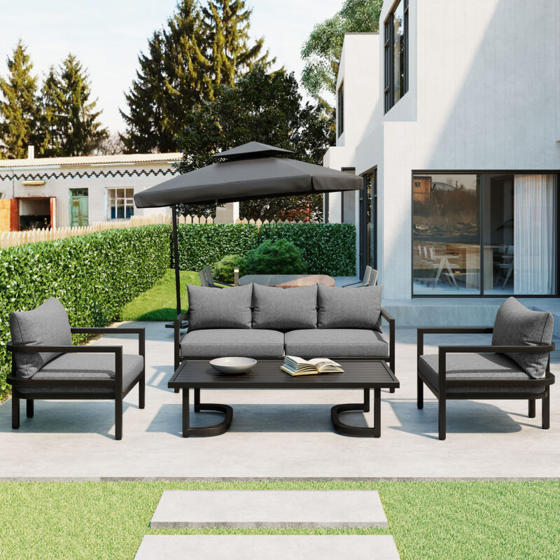 U_Style Multi-Person Outdoor Steel Sofa Set with Coffee Table, Waterproof & Anti-Rust Patio Seating, UV-Resistant Cushions for Garden, Lawn & Backyard - Image 8