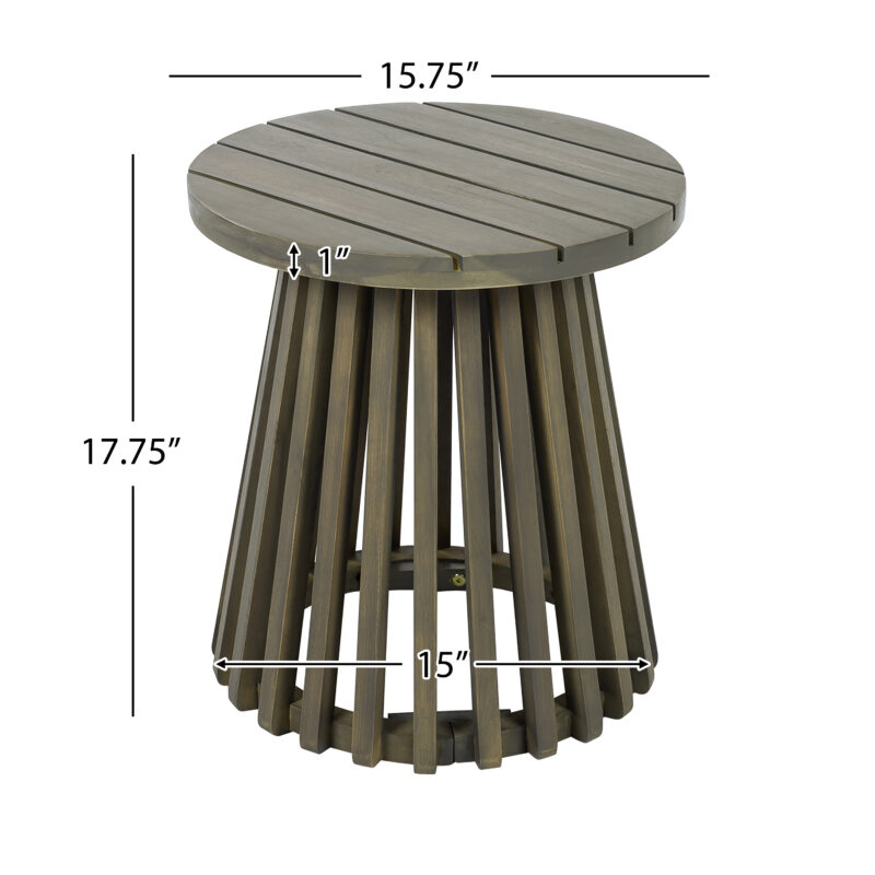 Outdoor Acacia Wood Patio Side Table, Round Coffee Table for Backyard, Lawn, Balcony,Grey Finish - Image 3
