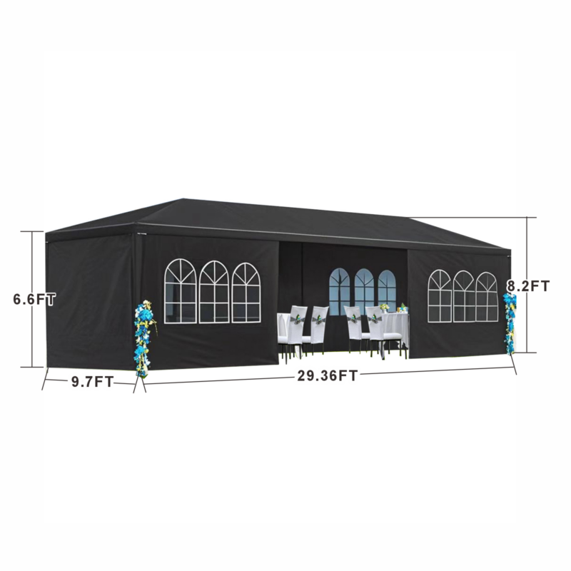 10x30' Wedding Party Canopy Tent Outdoor Gazebo with 8 Removable Sidewalls Black Color - Image 14