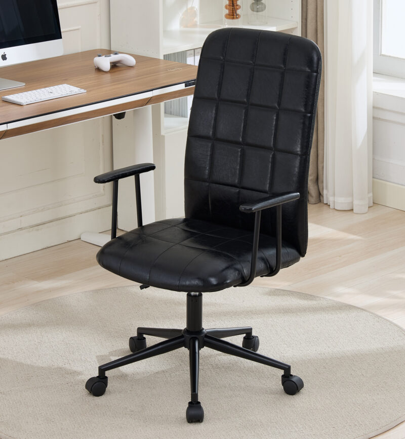 Antique black PU leather color office chair, with armrest, high backrest, soft foam seating, 360 degree swivel , up and down adjustable gaslift,black powder coated frame,five star base, black wheels - Image 4