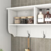 White Entryway Wall Mounted Coat Rack with 4 Dual Hooks Living Room Wooden Storage Shelf - Image 9