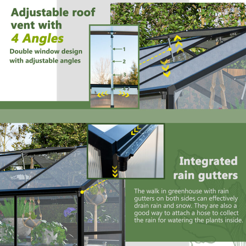 6x8 FT Greenhouse for Outdoors, Polycarbonate Greenhouse with Quick Setup Structure and Roof Vent, Aluminum Large Walk-in Greenhouse for Outside Garden Backyard, Black - Image 5