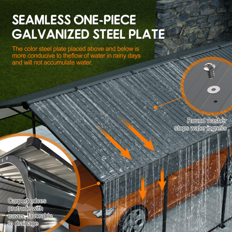 12X20 FT Metal Carport, Outdoor Car Shelter All Weather, Heavy Duty Outdoor Galvanized Car Shelter for Car Boat Truck and SUVs Black - Image 13
