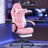 Ergonomic Video Gamer Chairs,Computer Gaming Chairs with Massage Lumbar Support and footrest,Racing Style Computer Chair Adjustable Headrest for Adults,Pink White - Image 4
