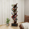 9 Tier Tree Bookshelf with Drawer Bookcase, Modern Book Storage, Free Standing Tree Bookcase, Utility Organizer Shelves for Home Office, Living Room, Bedroom, Rustic Brown - Image 4