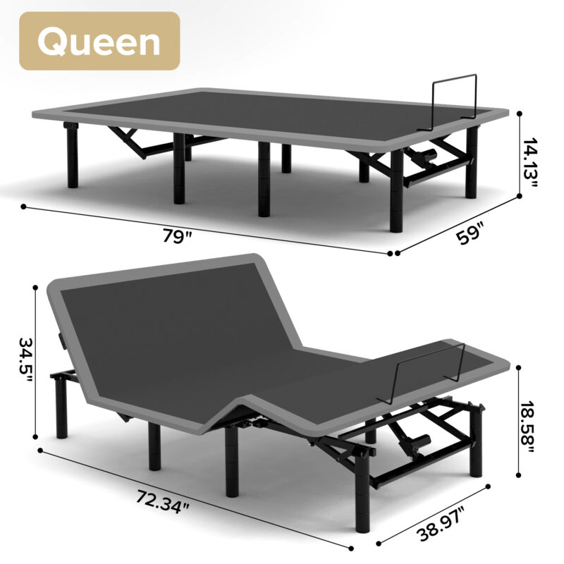 Adjustable Bed Frame with Massage Head & Foot Incline Queen Size Wireless Remote, two types of USB ports: Type-A and Type-C, LED Night Light, 4 Height-Adjustable Legs Easy assembly - Image 4