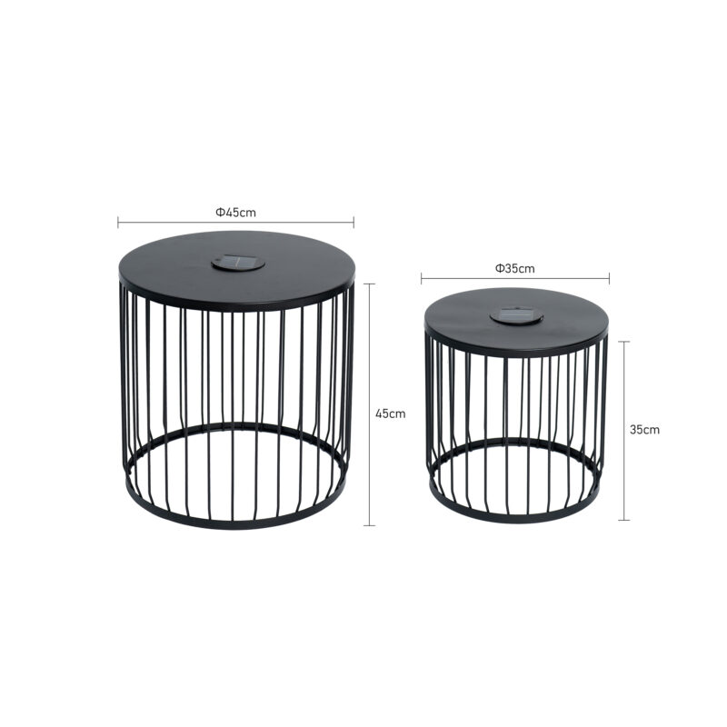2-Pack Solar Powered Nesting Side Table Set, Modern Round End Tables with Solar LED Lights, Metal Wire Cage Accent Tables, Indoor/Outdoor Patio Nightstand for Living Room, Balcony, Garden, Matte Black - Image 5
