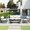 U_Style Multi-Person Outdoor Steel Sofa Set with Coffee Table, Waterproof & Anti-Rust Patio Seating, UV-Resistant Cushions for Garden, Lawn & Backyard - Image 2