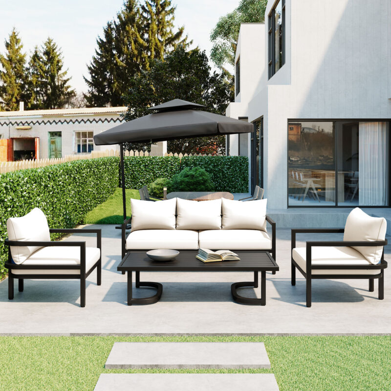 U_Style Multi-Person Outdoor Steel Sofa Set with Coffee Table, Waterproof & Anti-Rust Patio Seating, UV-Resistant Cushions for Garden, Lawn & Backyard - Image 2