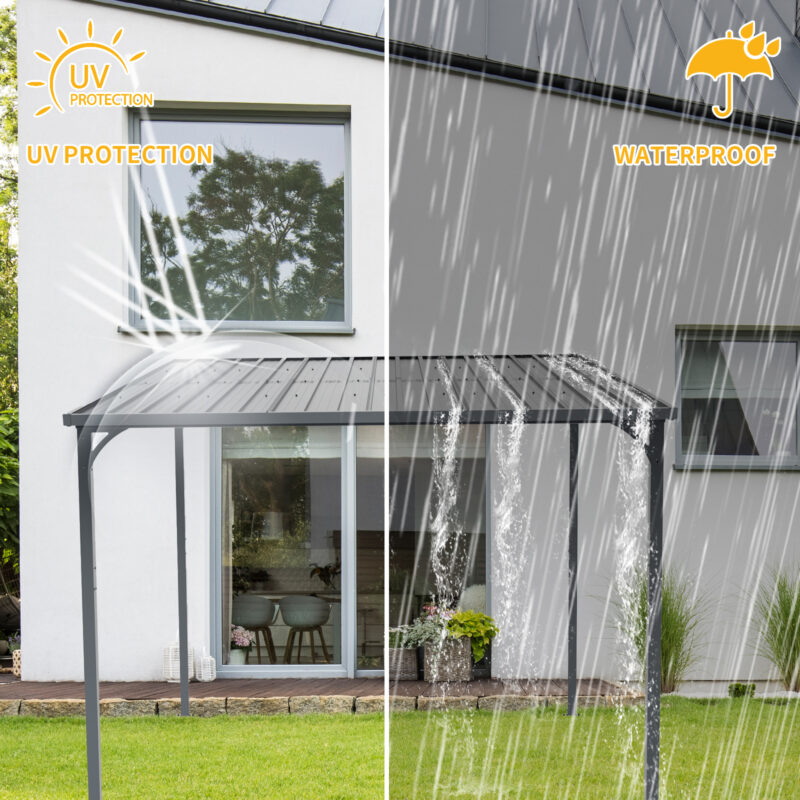 Outdoor Pergola 8' x 10' Metal Inclined Roof Pergolas Waterproof Wall-mounted iron sheet shed Gazebo for Patio,Garden,Yard - Image 7