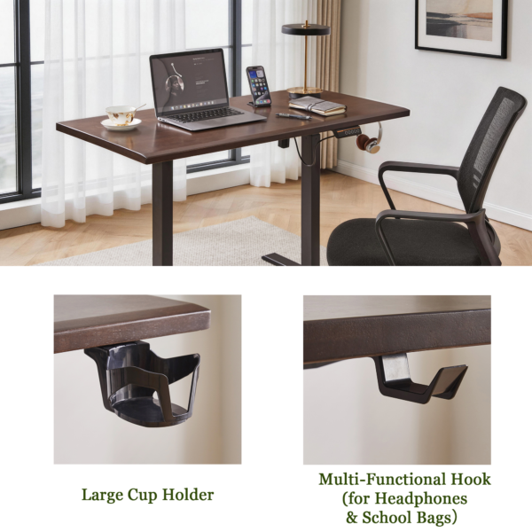 Solid Rubberwood Electric Standing Desk, Adjustable Height Sit Stand Desk with Single Motor, Ergonomic Home Office Desk with 2-Tier Legs