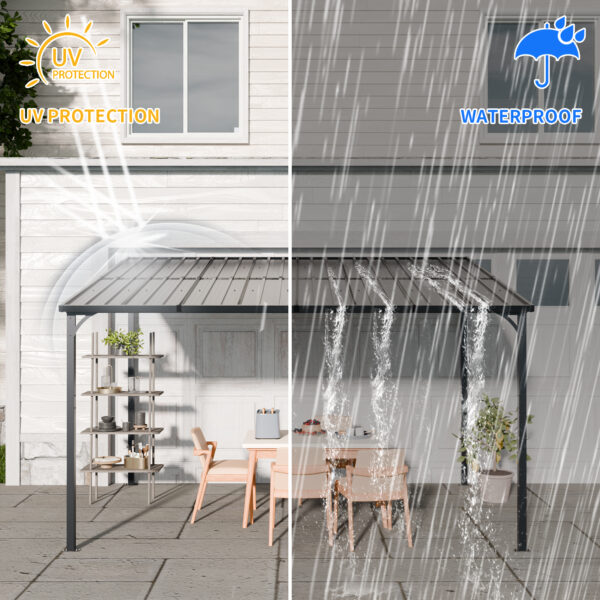 Outdoor Pergola, 12' x 8' Outdoor Pergola for Patio, Large 8x12 Galvanized Steel Lean to Wall-Mounted Pergolas for outdoor barbecues and family gatherings