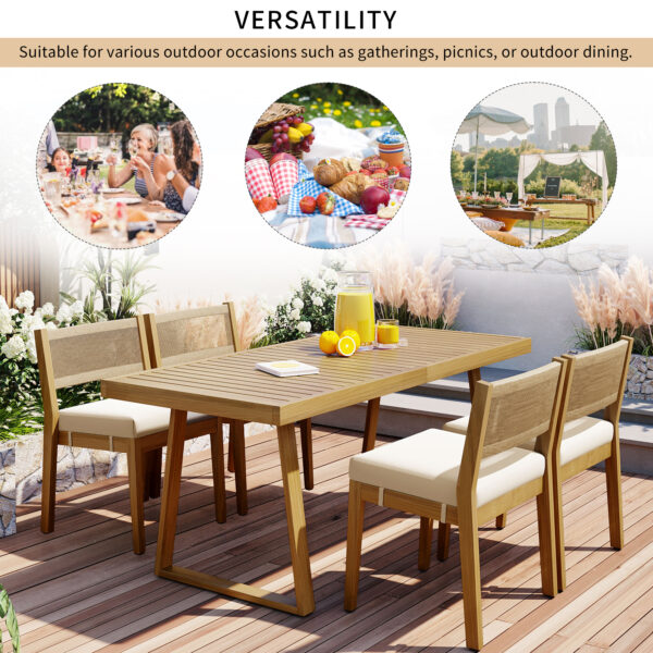 U_Style Multi-person Outdoor Acacia Wood Dining Table and Chair Set, Thick Cushions, Suitable for Balcony, Vourtyard, and Garden