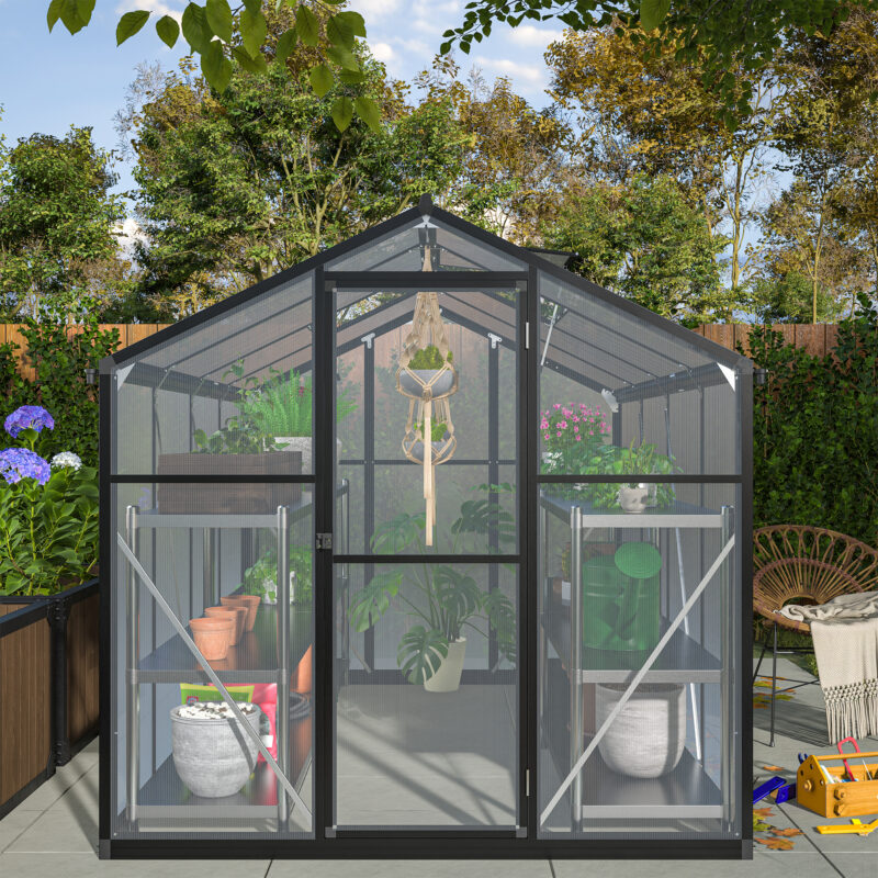 6x8 FT Greenhouse for Outdoors, Polycarbonate Greenhouse with Quick Setup Structure and Roof Vent, Aluminum Large Walk-in Greenhouse for Outside Garden Backyard, Black - Image 10