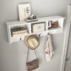 White Entryway Wall Mounted Coat Rack with 4 Dual Hooks Living Room Wooden Storage Shelf - Image 10