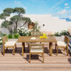 U_Style Multi-person Outdoor Acacia Wood Dining Table and Chair Set, Thick Cushions, Suitable for Balcony, Vourtyard, and Garden - Image 2