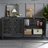 60" Antique Buffet Cabinet with Floral Carvings with Solid Wood Legs&Antique Brass Handles&Adjustable Shelves, TV Stand for 65''+ TV, Sideboard for Living Room,Dining Room (Black) - Image 3