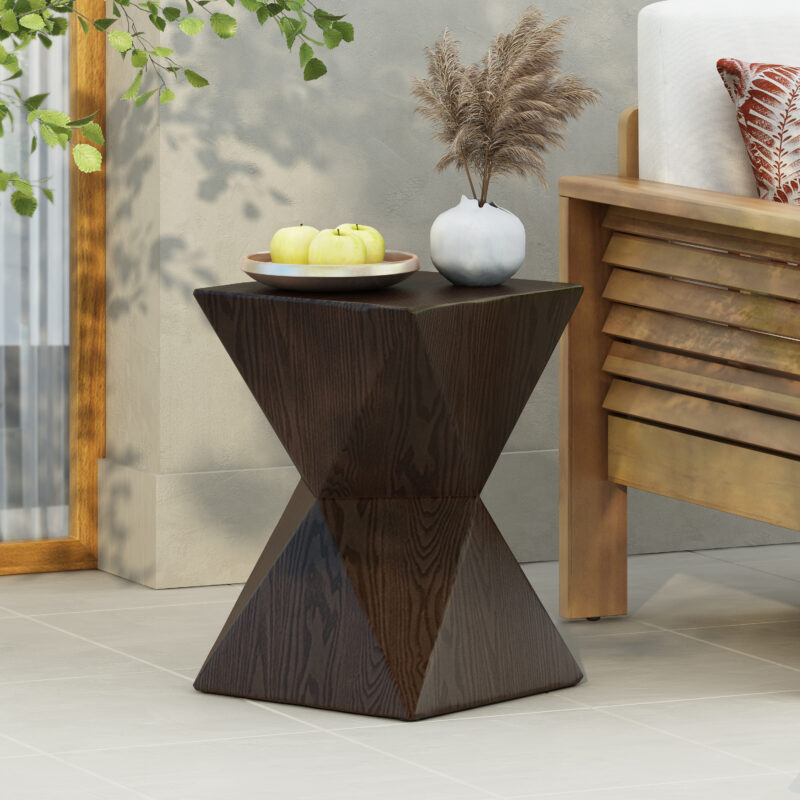 14.25" Black Prismatic Symmetry Concrete Side Table with Smooth Wood Grain Texture and Modern Prismatic Shape – Weather-Resistant Accent for Patio, Garden, or Balcony - Image 5