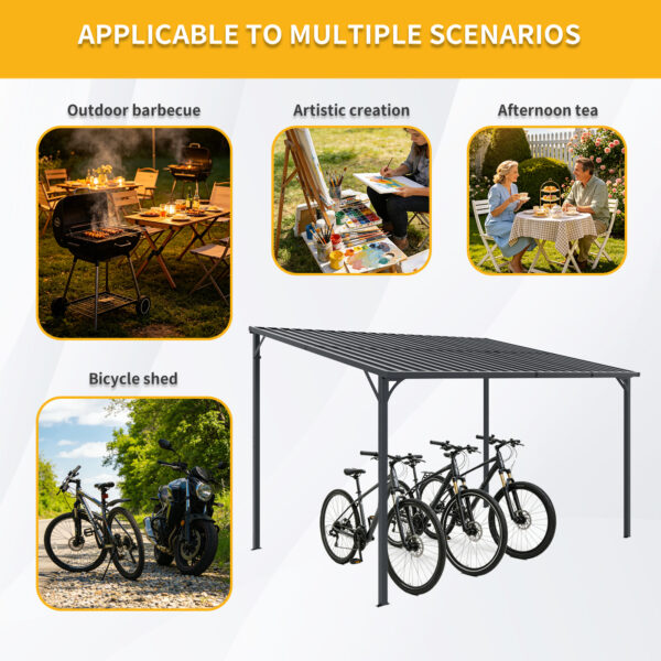 Outdoor Pergola, 12' x 8' Outdoor Pergola for Patio, Large 8x12 Galvanized Steel Lean to Wall-Mounted Pergolas for outdoor barbecues and family gatherings