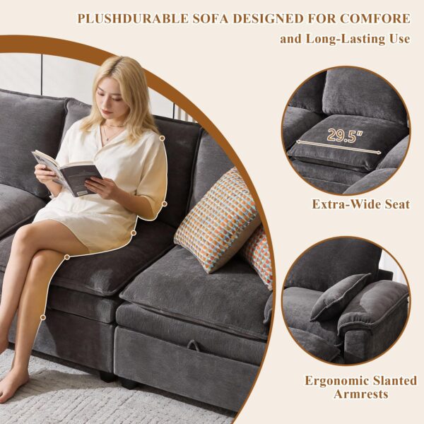 108" Sectional Couches for Living Room, U Shaped Cloud Couch Sectional with Ottoman Storage, Modular Sectional Sofa with Pillow, Deep Seater Sofa for Living Room (Gray, 4 Seater with 2 Ottoman)