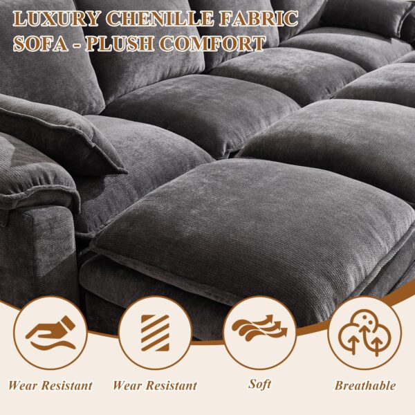 108" Sectional Couches for Living Room, U Shaped Cloud Couch Sectional with Ottoman Storage, Modular Sectional Sofa with Pillow, Deep Seater Sofa for Living Room (Gray, 4 Seater with 2 Ottoman)