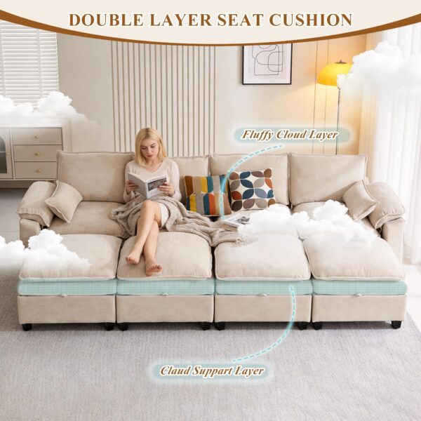 Modern Loveseat Sofa for Living Room, Comfy Chenille Deep Seat Cloud Loveseat Couch with Ottoman, Easy Assembly for Small Spaces, Bedroom, Apartment and Office, Beige