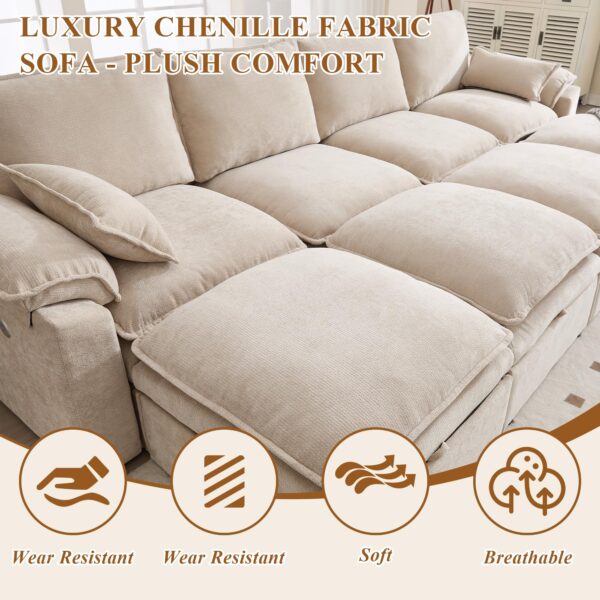 Modern Loveseat Sofa for Living Room, Comfy Chenille Deep Seat Cloud Loveseat Couch with Ottoman, Easy Assembly for Small Spaces, Bedroom, Apartment and Office, Beige