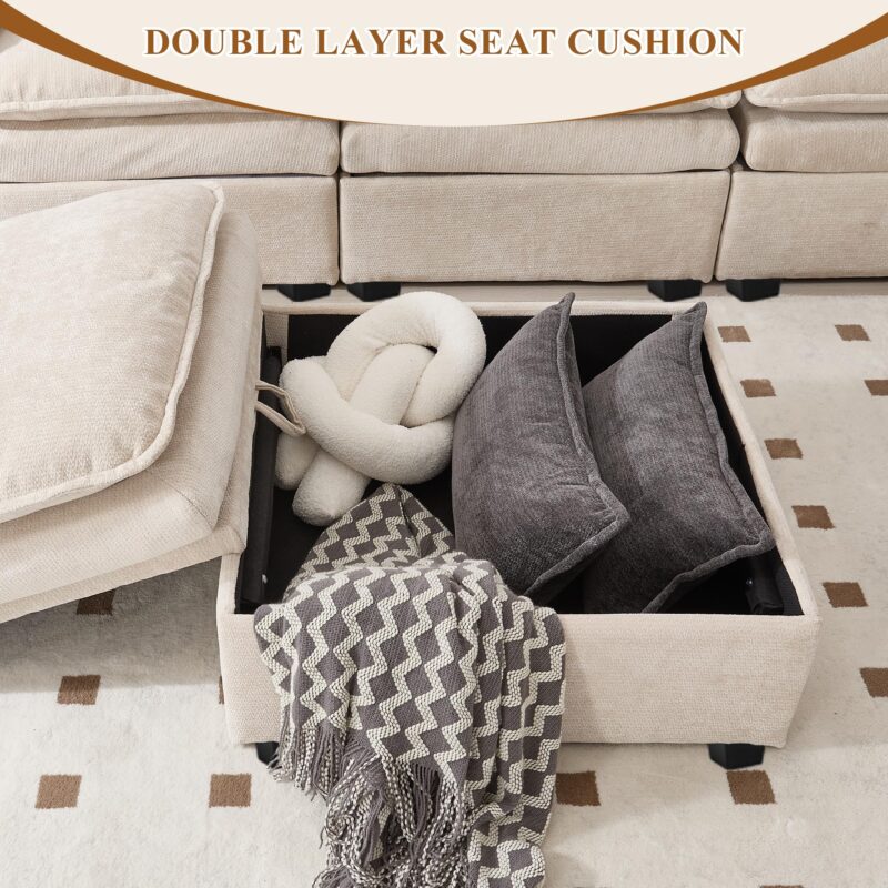 108" Sectional Couches for Living Room, U Shaped Cloud Couch Sectional with Ottoman Storage, Modular Sectional Sofa with Pillow, Deep Seater Sofa for Living Room (Beige, 3 Seater with 2 Ottoman) - Image 8
