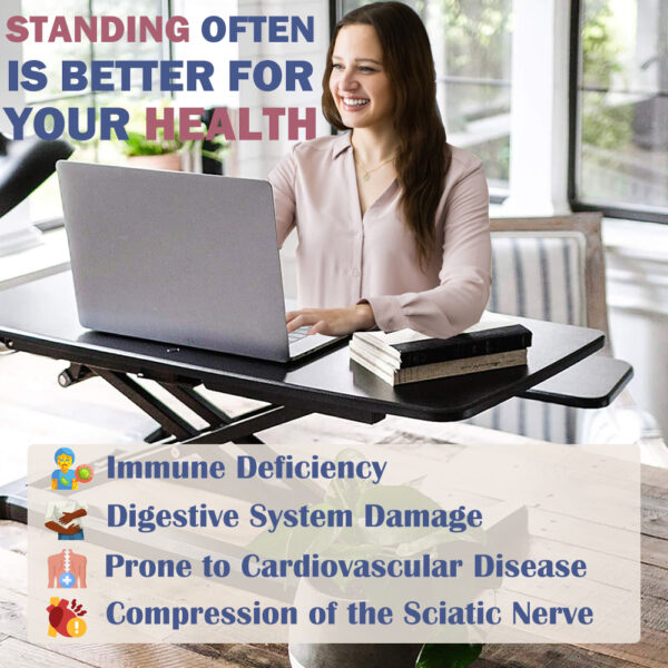 32 Inch Desk Converter, Height Adjustable Sit to Stand Riser, Dual Monitor and Laptop Workstation with Wide Keyboard Tray