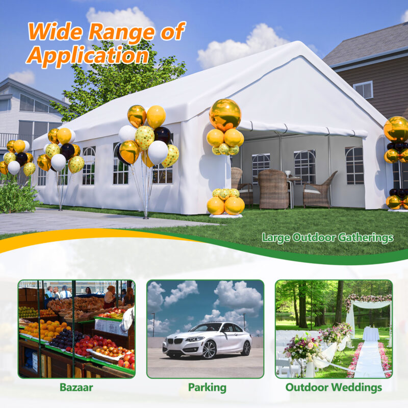 20x32 FT Party Tent with 3 Storage Bags & Removable Sidewalls, Outdoor Canopy Gazebo for Carport Camping Garden Wedding BBQ Commercial - Image 8