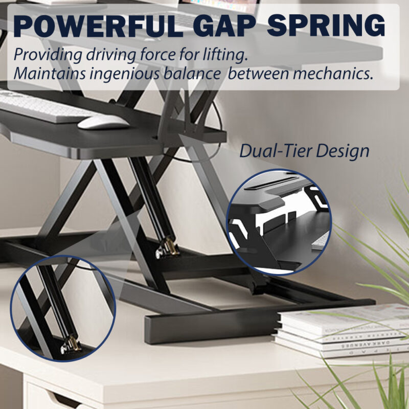 32 Inch Desk Converter, Height Adjustable Sit to Stand Riser, Dual Monitor and Laptop Workstation with Wide Keyboard Tray - Image 6
