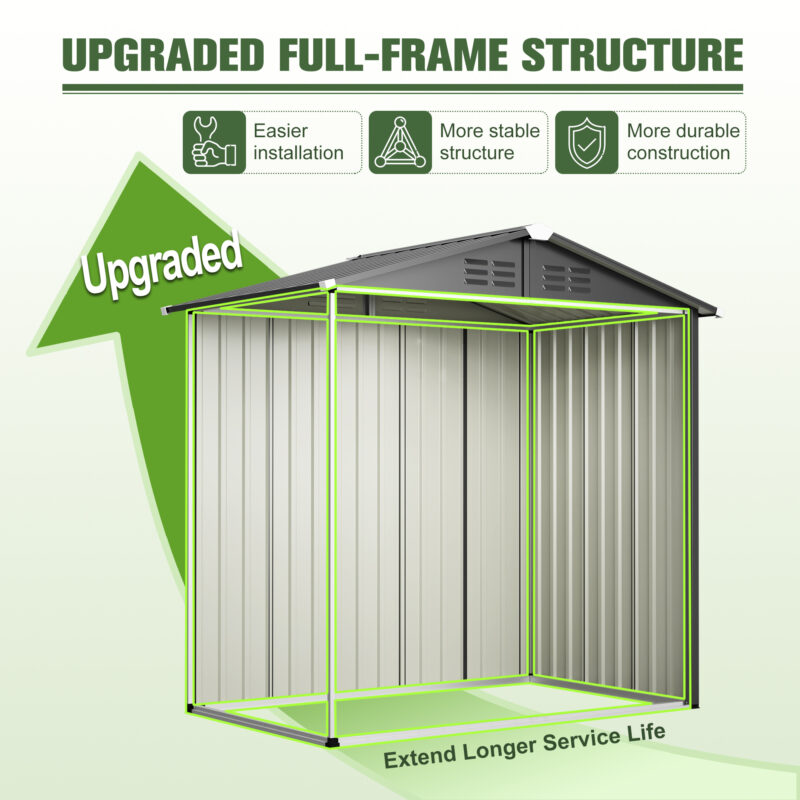 Metal Outdoor Storage Shed 6FT x 4FT, Steel Utility Tool Shed Storage House , Metal Sheds Outdoor Storage for Backyard Garden Patio Lawn (6' x 4'),Gray - Image 5