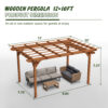 12 x 10 FT Outdoor Wood Pergola, Wooden Grape Pergola for Climbing Plant Support for Garden, Patio, Backyard, Deck, Brown - Image 3