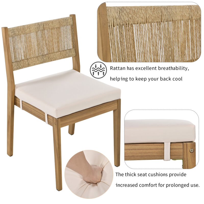 U_Style Multi-person Outdoor Acacia Wood Dining Table and Chair Set, Thick Cushions, Suitable for Balcony, Vourtyard, and Garden - Image 6