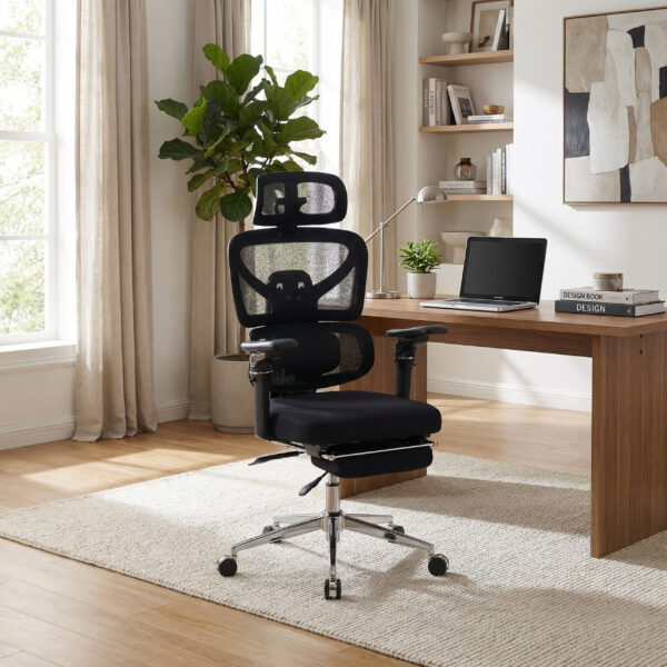 Ergonomic Home Office Desk Chair with Massage Lumbar Support,4D Headrest & 5D Armrests, Adjustable Back High and Seat Depth(Black)