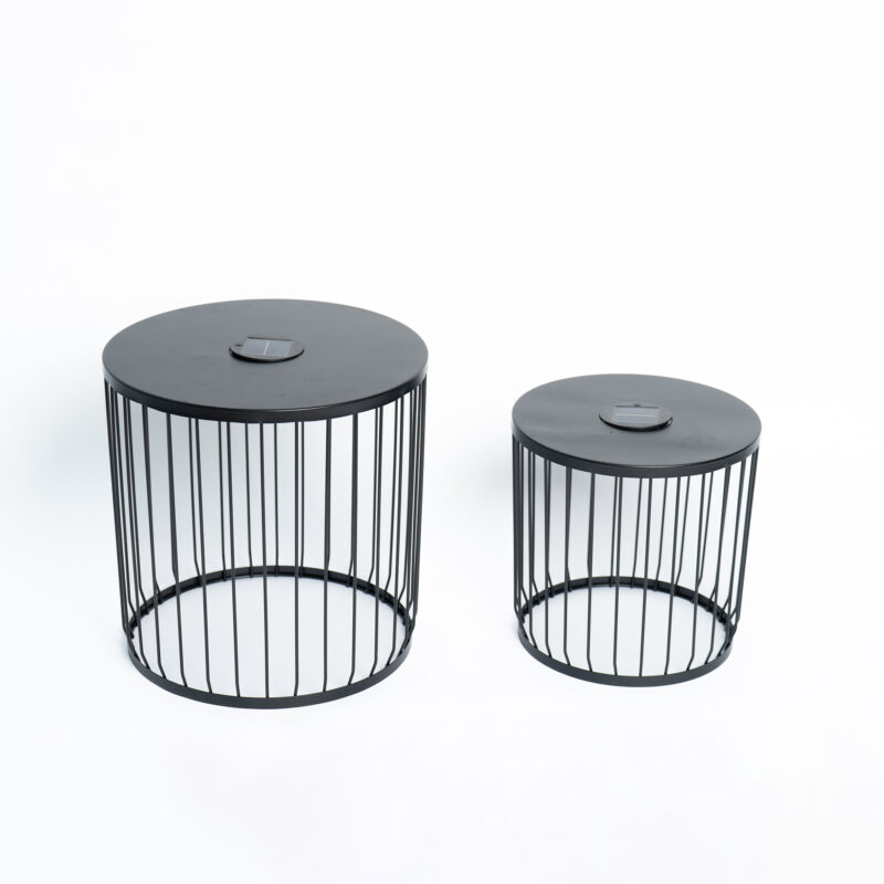 2-Pack Solar Powered Nesting Side Table Set, Modern Round End Tables with Solar LED Lights, Metal Wire Cage Accent Tables, Indoor/Outdoor Patio Nightstand for Living Room, Balcony, Garden, Matte Black - Image 9
