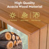 5 Piece Outdoor Bar Set, Patio Acacia Wood Bar Height Table & Four Stools with Cushions, Wood Dining Bar Set for Backyard, Poolside, Balcony, Beige Cushion and Natural Wood - Image 4