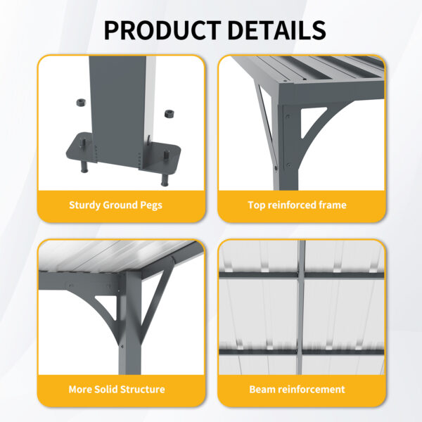 Outdoor Pergola 8' x 10' Metal Inclined Roof Pergolas Waterproof Wall-mounted iron sheet shed Gazebo for Patio,Garden,Yard