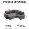 HOMYEDAMIC L Shaped Sectional Sleeper Sofa with Pull Out Bed, 5 Seat Modular Chenille Couch with Storage, Modern Convertible Sofa Bed, Sectional Couches for Living Room, Apartment, Gray - Image 7