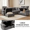 HOMYEDAMIC L Shaped Sectional Sleeper Sofa with Pull Out Bed, 5 Seat Modular Chenille Couch with Storage, Modern Convertible Sofa Bed, Sectional Couches for Living Room, Apartment, Gray - Image 4